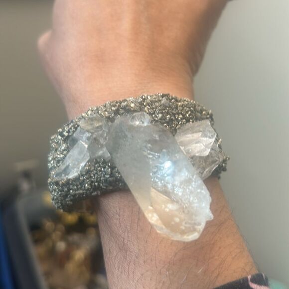 Handmade Unique Crystal and Stone Cuff Bracelet - Picture 4 of 4